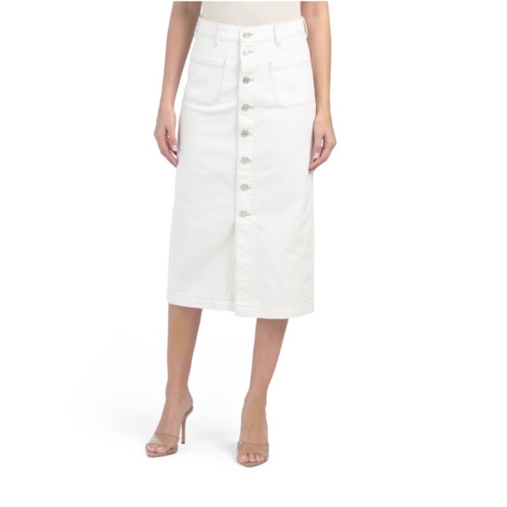 FRAME Le Bardot Midi Skirt W/ Button Front Closure Ecru Denim Size 23 Resortwear